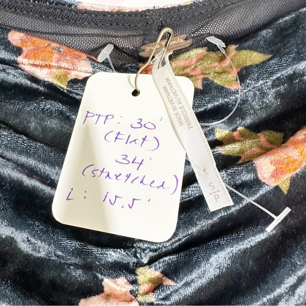 NEW Free People Reina Velvet Blue Pink Ruched Off The Shoulder Crop Blouse S - Picture 7 of 10
